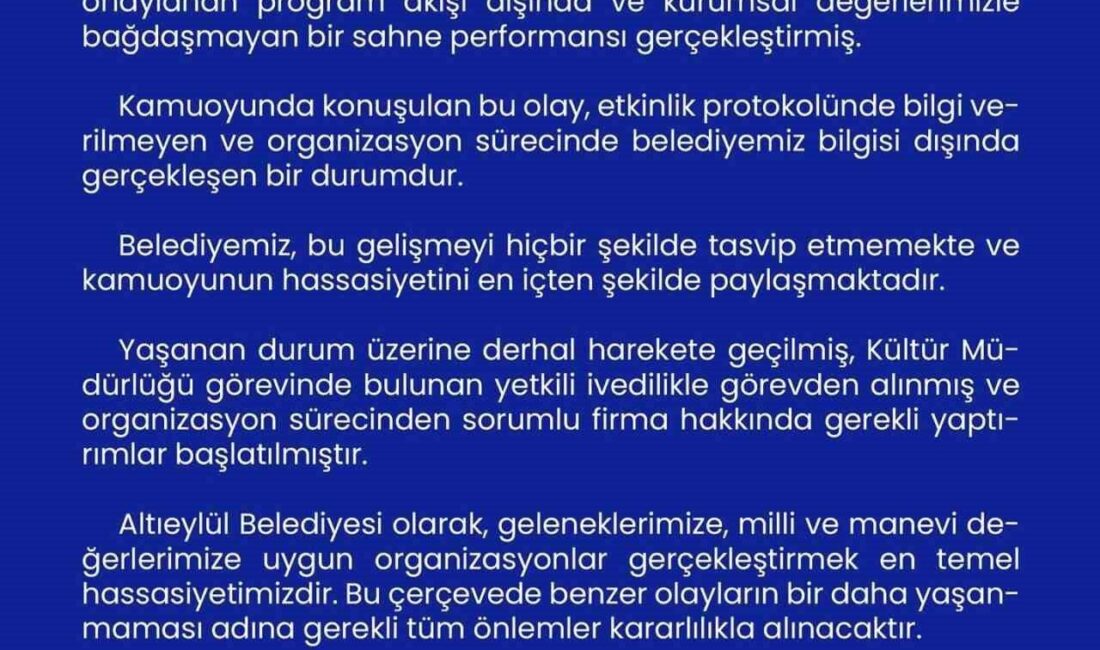 Direk danslı 23 Nisan gösterisi soruşturmalık oldu Balıkesir’de Altıeylül Belediye tarafından düzenlenen 23 Nisan Ulusal Egemenlik ve