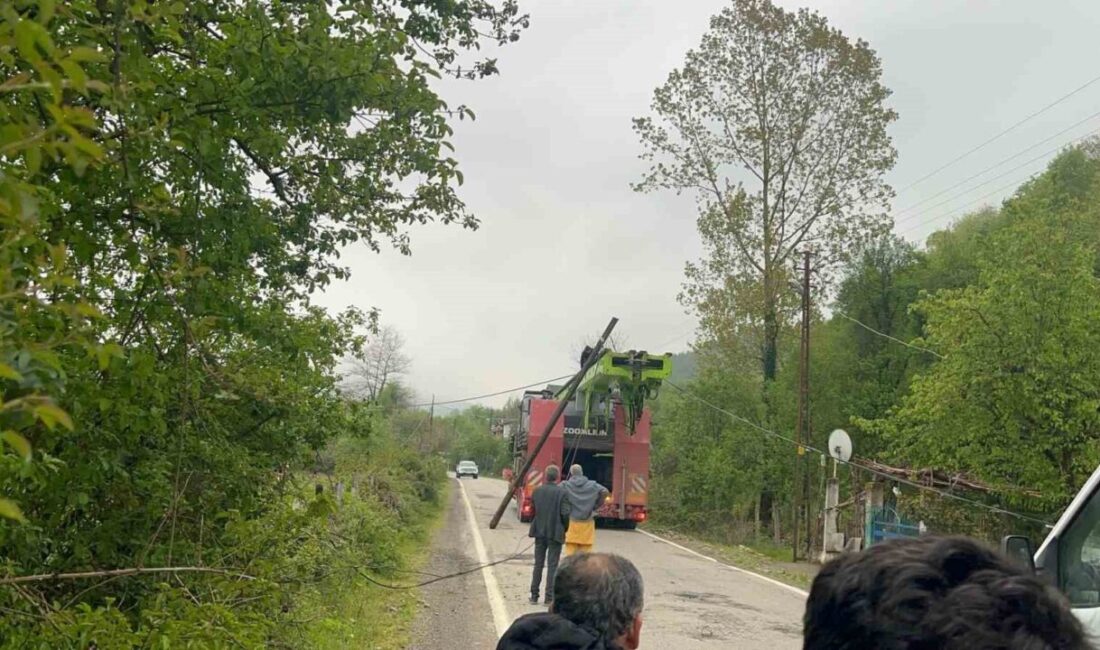 Tellere takılan tır interneti çökertti, trafiği felç etti Bartın’ın Ulus ilçesine bağlı Kumluca beldesinde fore kazık makinesi taşıyan