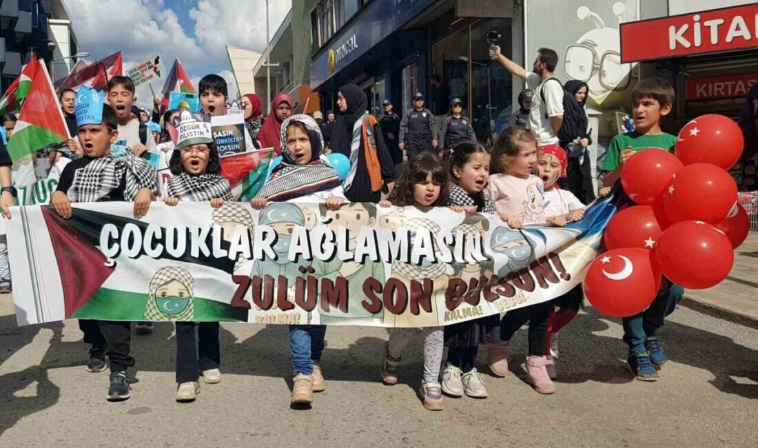 Zulmün karşısında çocukların vicdanı yürüdü İsrail’in Gazze’ye yönelik saldırılarını protesto etmek ve Filistinli çocuklara yönelik