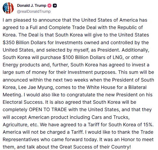 ABD Başkanı Donald Trump, Güney Kore ile “tam ve kapsamlı”