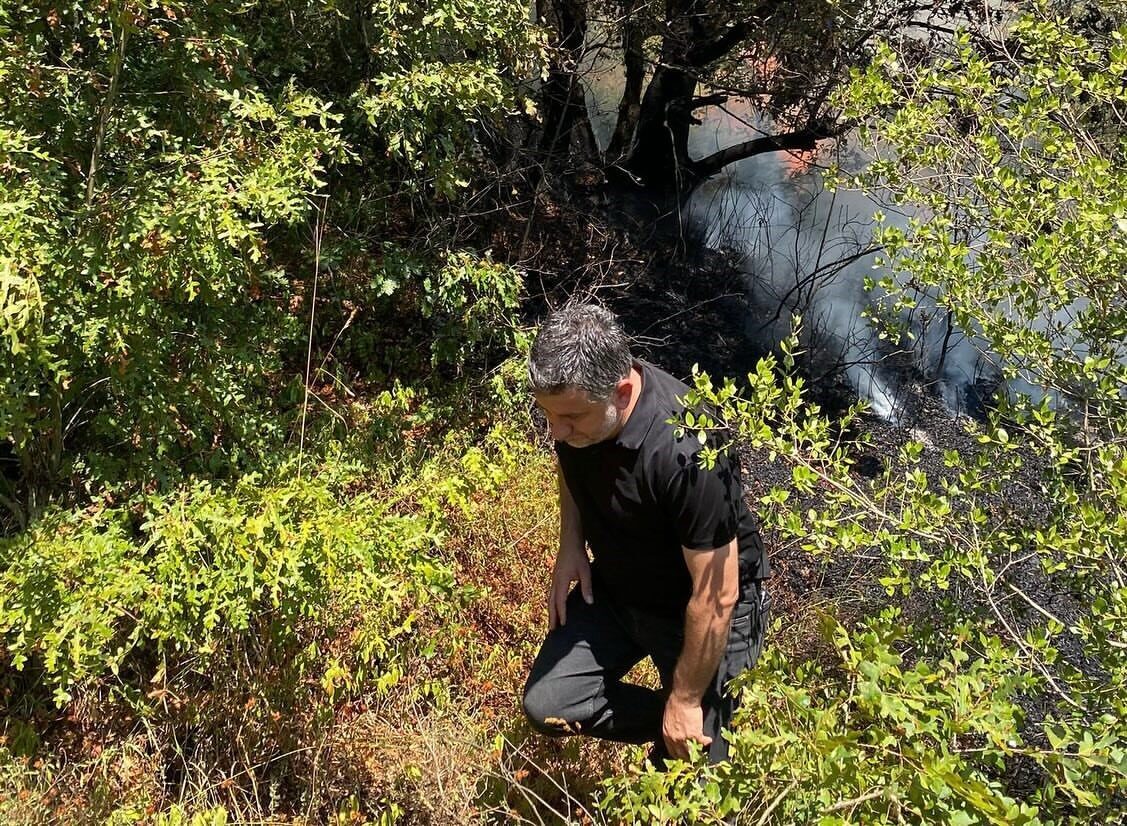 Sakarya’nın Adapazarı ilçesinde çıkan orman yangını, ekiplerin havadan ve karadan