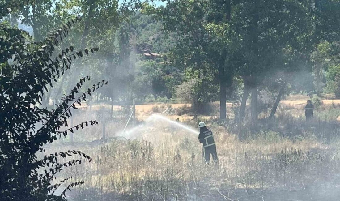 Çorum’un Osmancık ilçesinde akaryakıt istasyonunun yanında çıkan örtü yangını, itfaiye