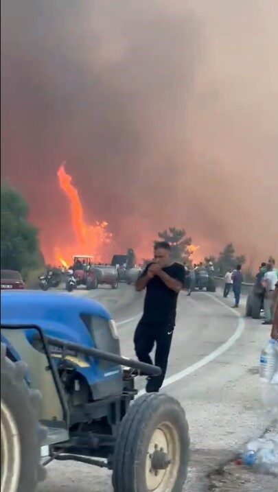 Kestel ile Gürsu arasındaki ormanlık alanda başlayan yangın, rüzgarın etkisiyle