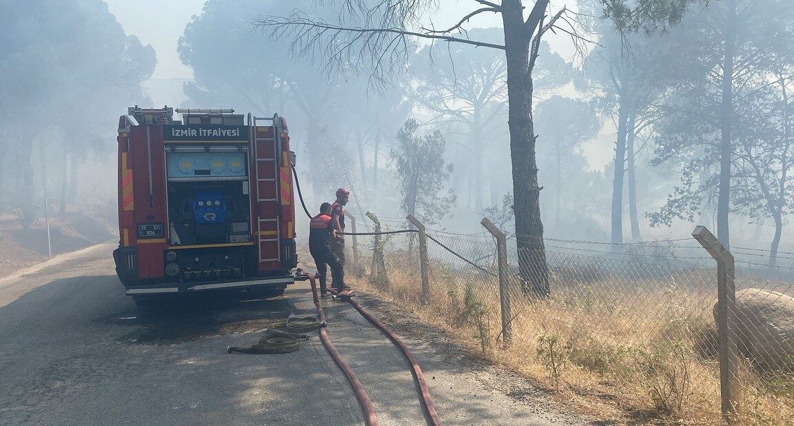 İzmir’in Bergama ilçesinde anız yakımı sırasında çıktığı değerlendirilen yangın ormana