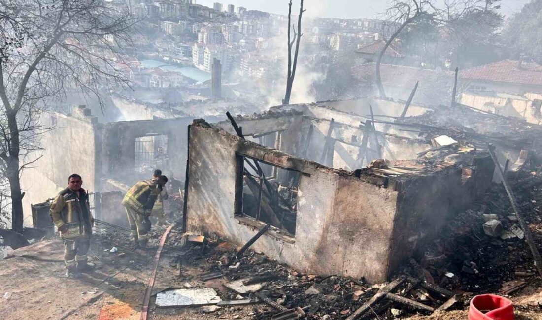 Ankara’nın Mamak ilçesinde ağaçlık alanda çıkıp gecekondulara sıçrayan yangın, itfaiye