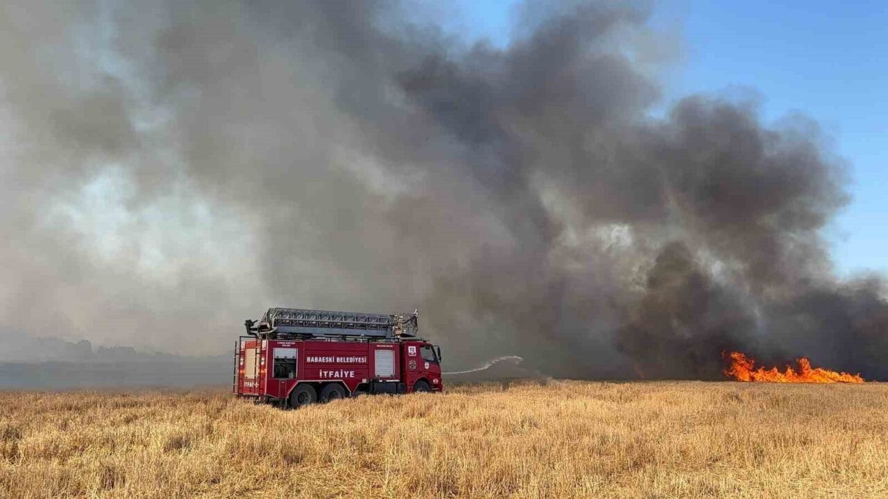Kırklareli’nin Babaeski ilçesinde tarım arazisinde başlayıp askeri bölgeye sıçrayan yangın,