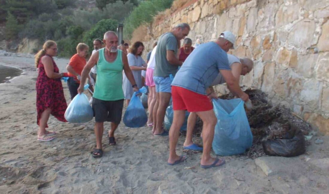 Burhaniye ilçesinde, Pelitköy İçmeler Sahilinde oturan vatandaşlar sahil temizliği için