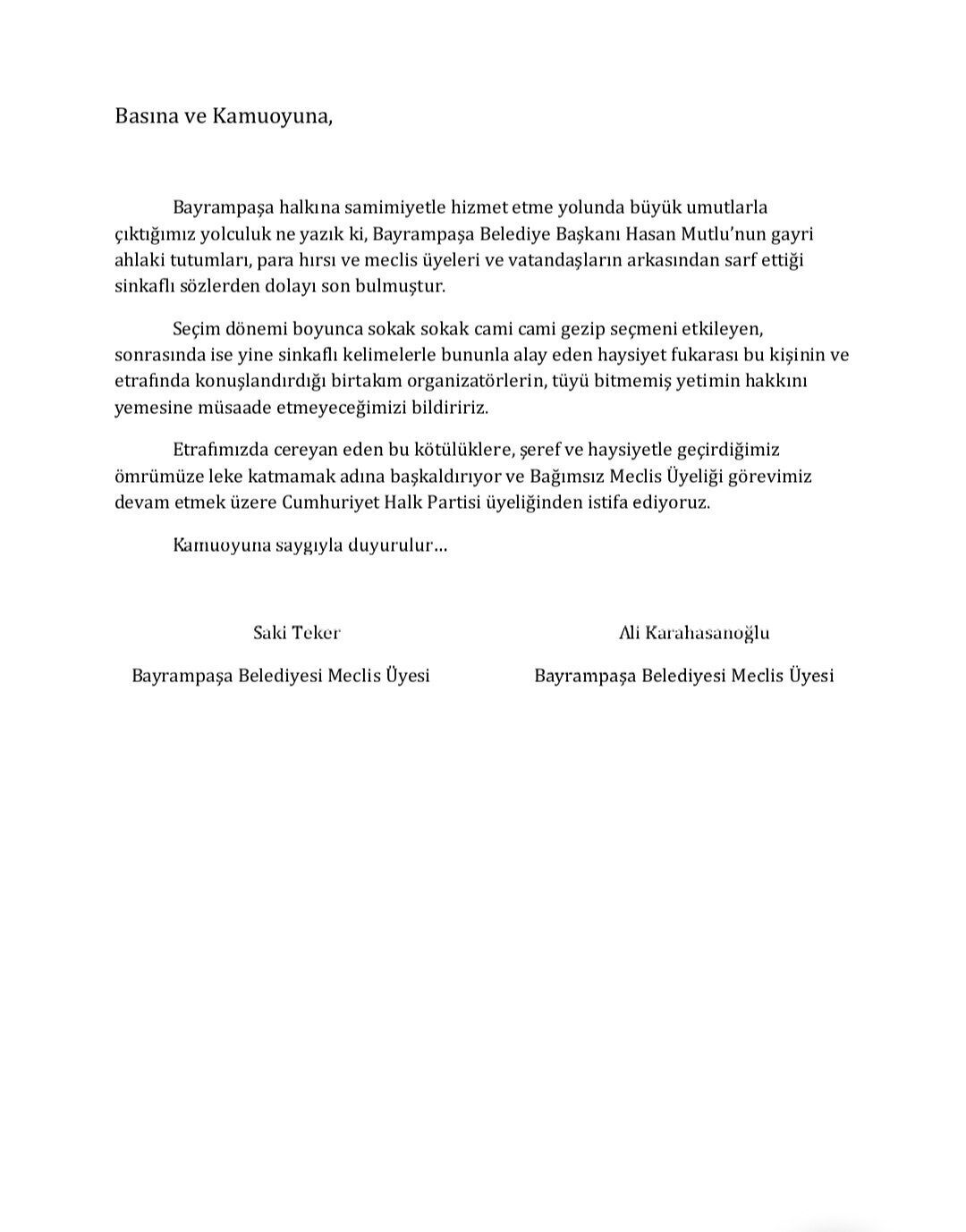 Bayrampaşa Belediye Meclisi Üyeleri Sadi Teker ve Ali Karahasanoğlu, Bayrampaşa