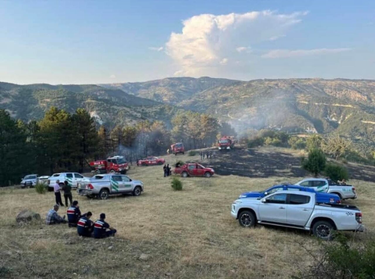 Ankara’nın Beypazarı ilçesinde 15 dönüm ekili arazide çıkan yangın itfaiye