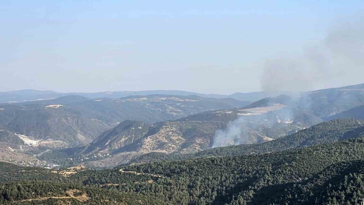 Bilecik merkeze bağlı Bekdemir köyünde çıkan orman yangını, ekiplerin söndürme