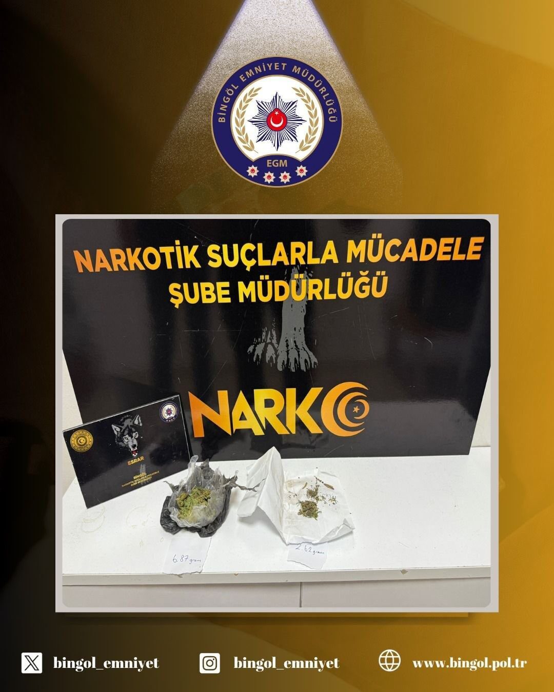 Bingöl’de polis ekipleri tarafından gerçekleştirilen uyuşturucu operasyonunda 2 şüpheli yakalandı.