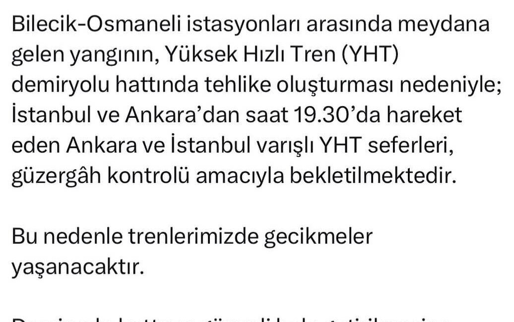 Bilecik’in Osmaneli ilçesinde devam orman yangını, İstanbul-Ankara hızlı tren seferlerini