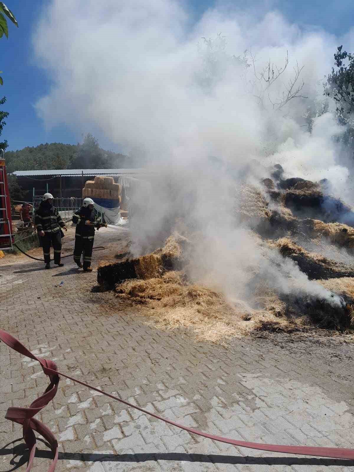 Burdur merkeze bağlı Çendik köyünde çıkan yangında 250 adet saman