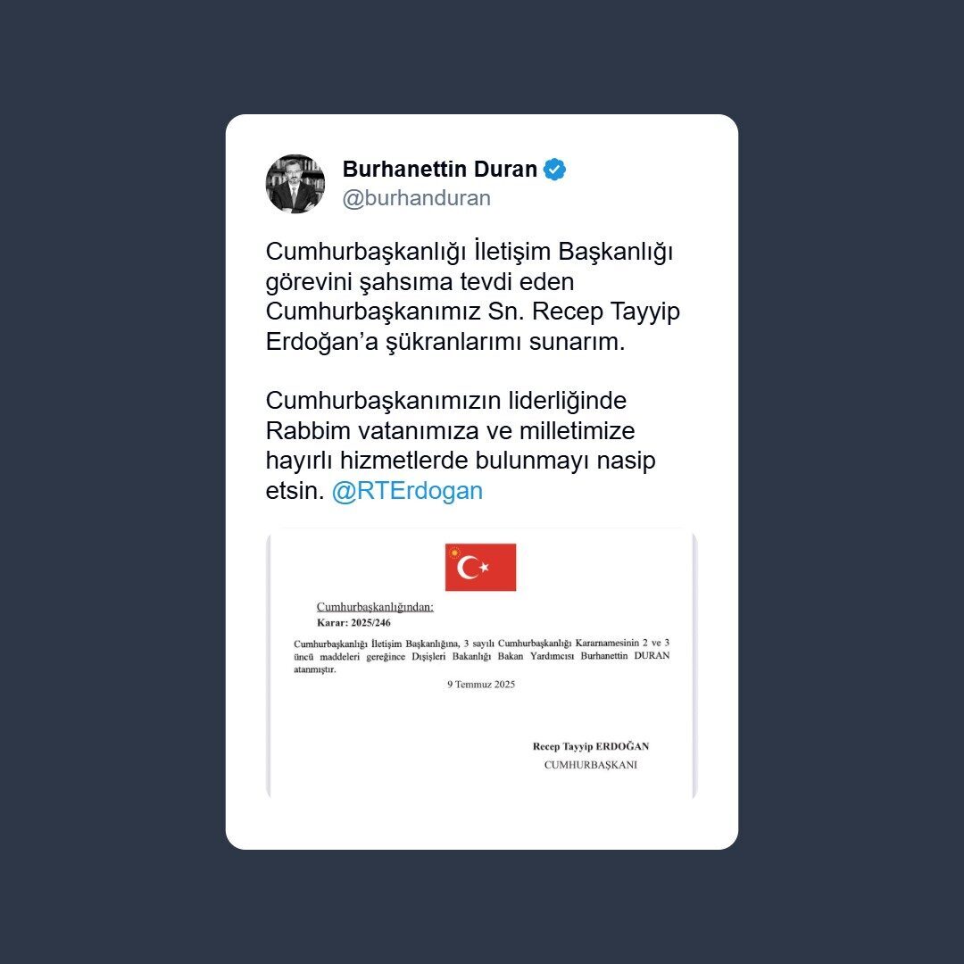 Cumhurbaşkanı Recep Tayyip Erdoğan’ın imzasıyla yayımlanan kararnameyle Dışişleri Bakan Yardımcısı