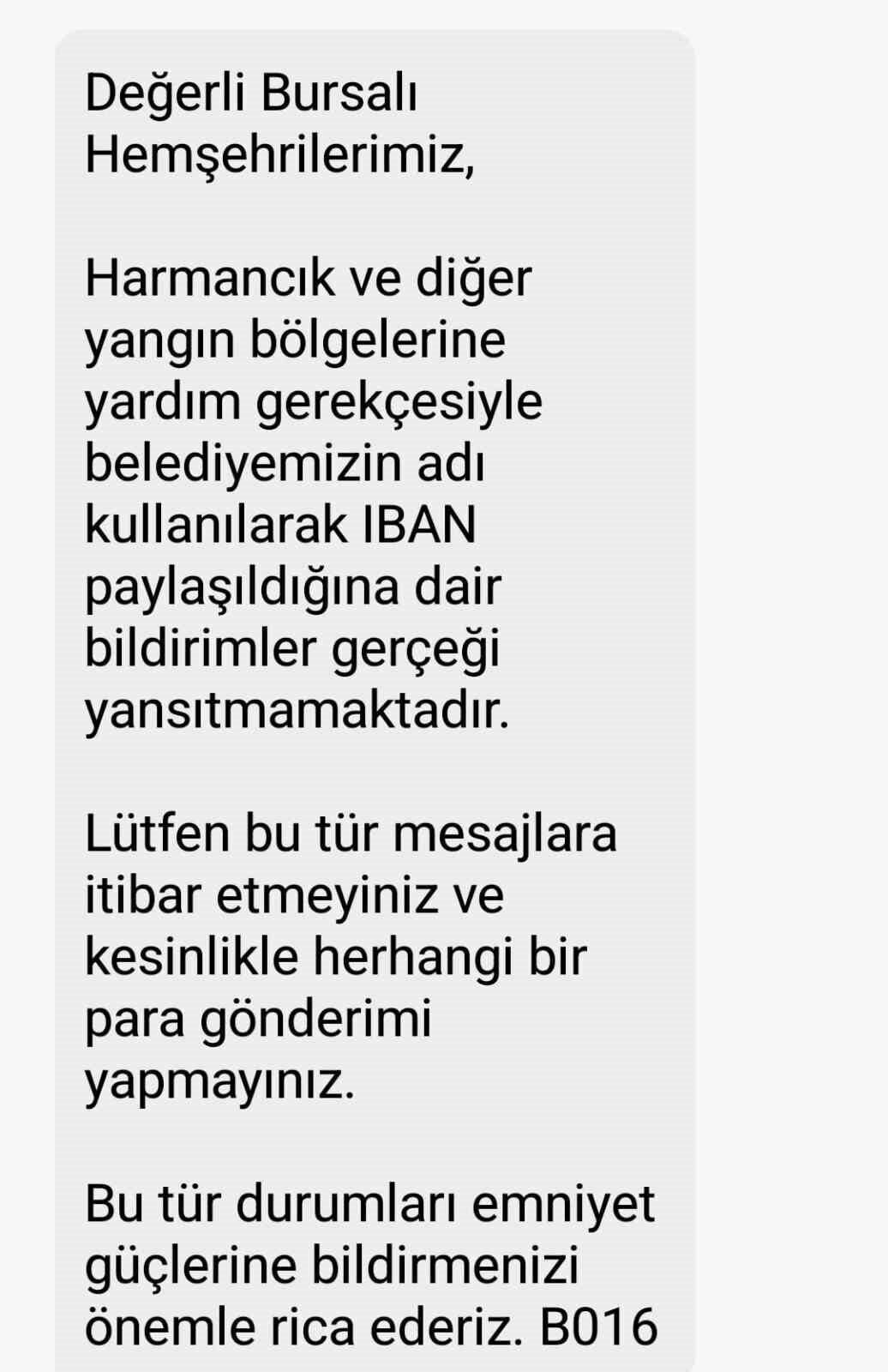 Bursa Büyükşehir Belediyesi, yangınlardan dolayı belediye isimleri kullanılarak IBAN istenen