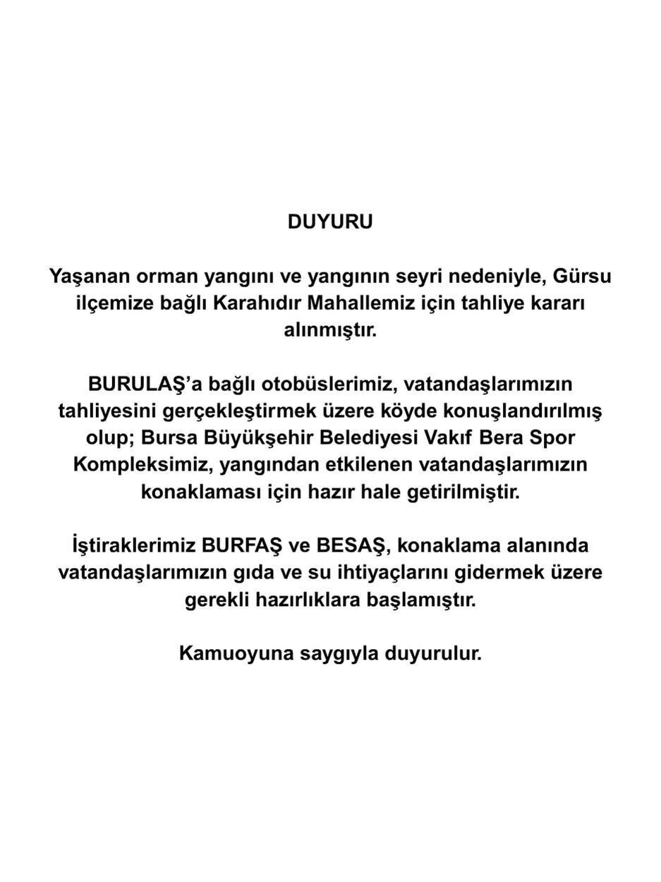 Kestel ile Gürsu ilçeleri arasındaki ormanlık alandaki yangın sebebiyle Karahıdır