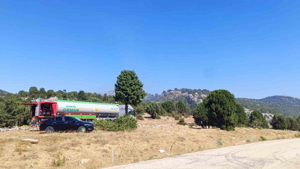 Konya’nın Beyşehir ilçesinde çöplük alanda başlayan yangın ormanlık araziye sıçradı.