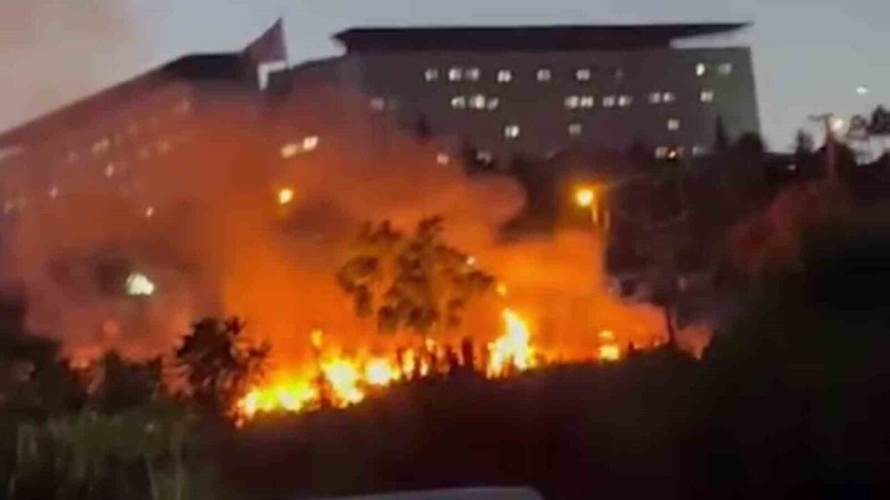 Kocaeli’nin Darıca ilçesinde bulunan millet bahçesinde çıkan yangın, itfaiye ekipleri