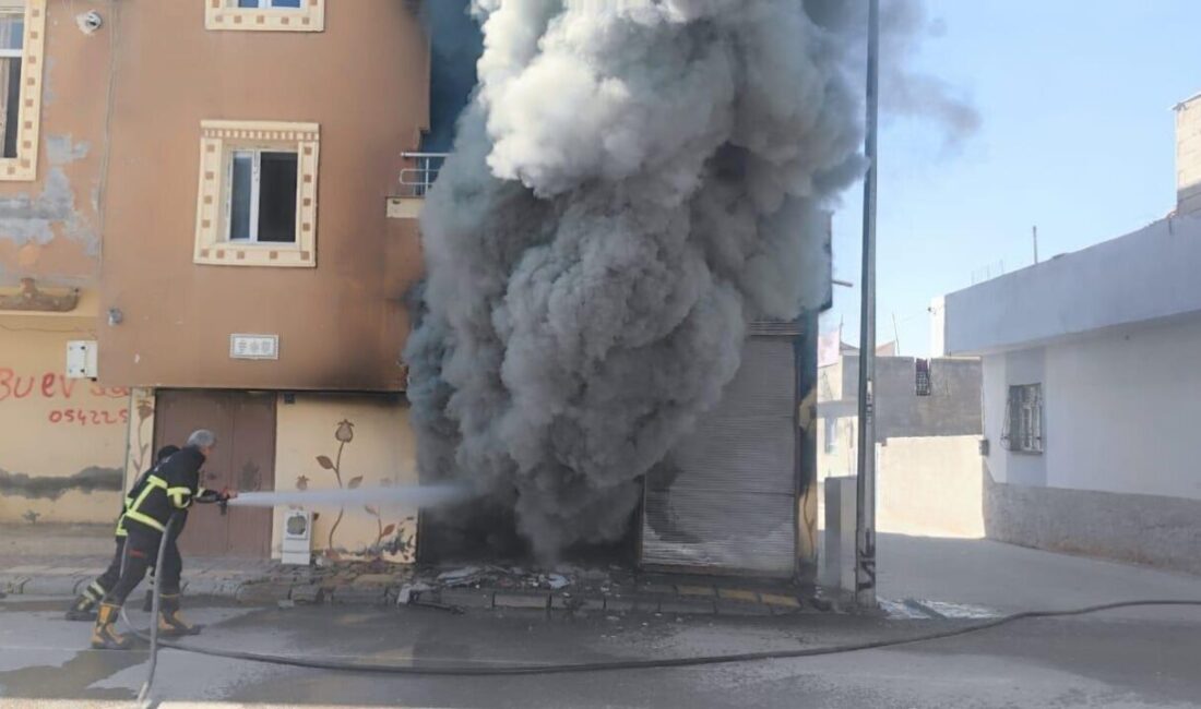 Şanlıurfa’nın Ceylanpınar ilçesinde bir depoda çıkan yangın itfaiye ekiplerinin müdahalesi