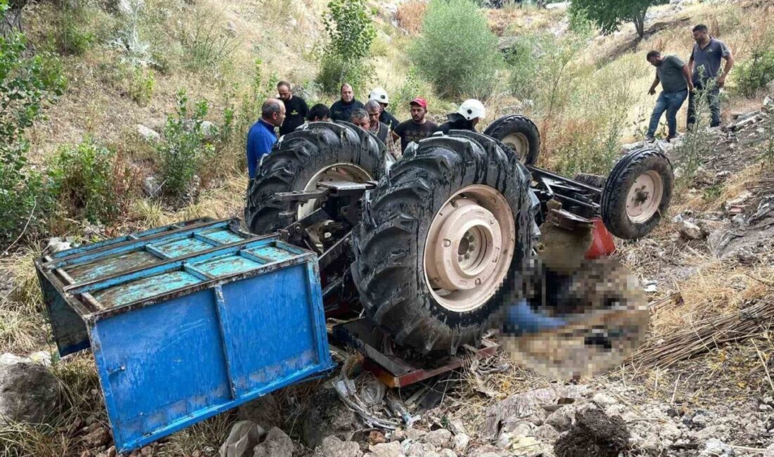 Burdur’da tarladan topladığı taşları dere kenarına boşaltmak isterken traktörün devrilmesi