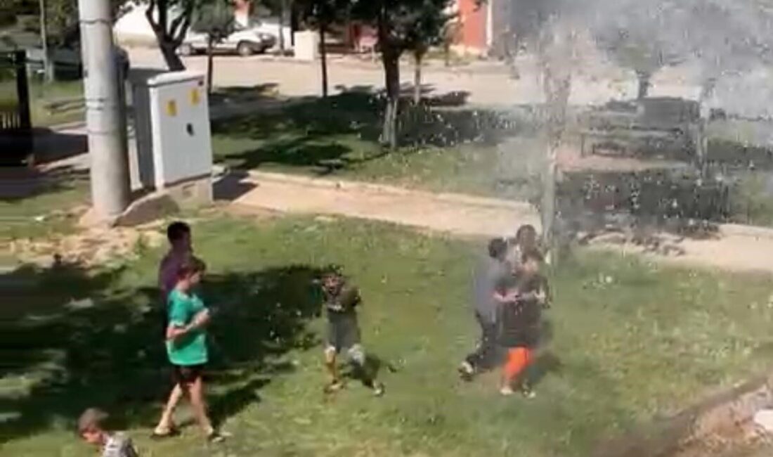 Diyarbakır’ın Çınar ilçesinde bir grup çocuk, bunaltıcı sıcak havada su