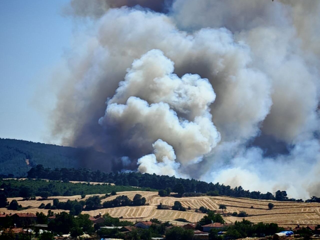 Edirne Keşan ilçesi Susamdere mevkisinde çıkan orman ve anız yangınına,