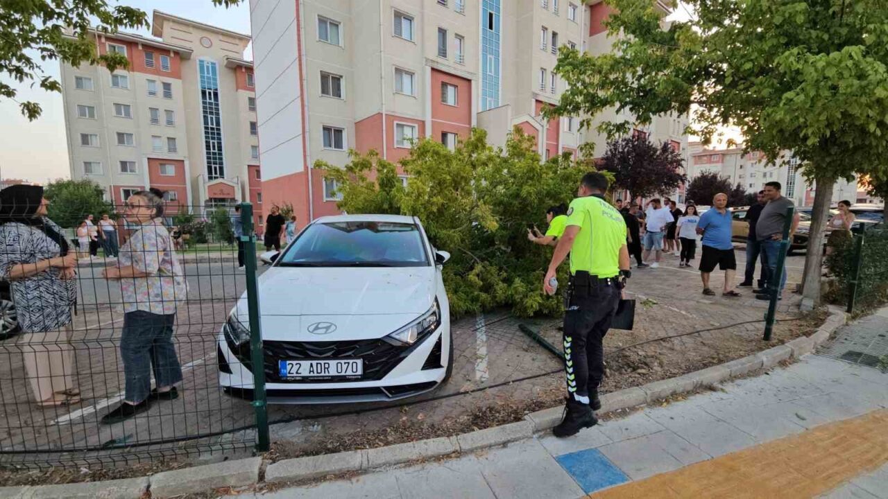 Edirne’de kontrolden çıkan bir ticari araç site bahçesine girdi. Şans