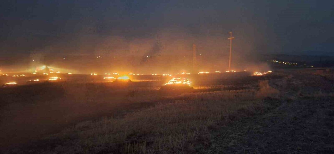 Ankara’nın Beypazarı ilçesinde elektrik direğinden çıkan kıvılcımlar, 50 dönüm arazide