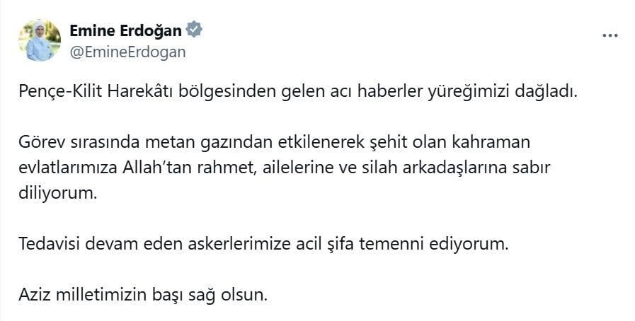 Cumhurbaşkanı Recep Tayyip Erdoğan’ın eşi Emine Erdoğan, Pençe-Kilit Harekat bölgesinde
