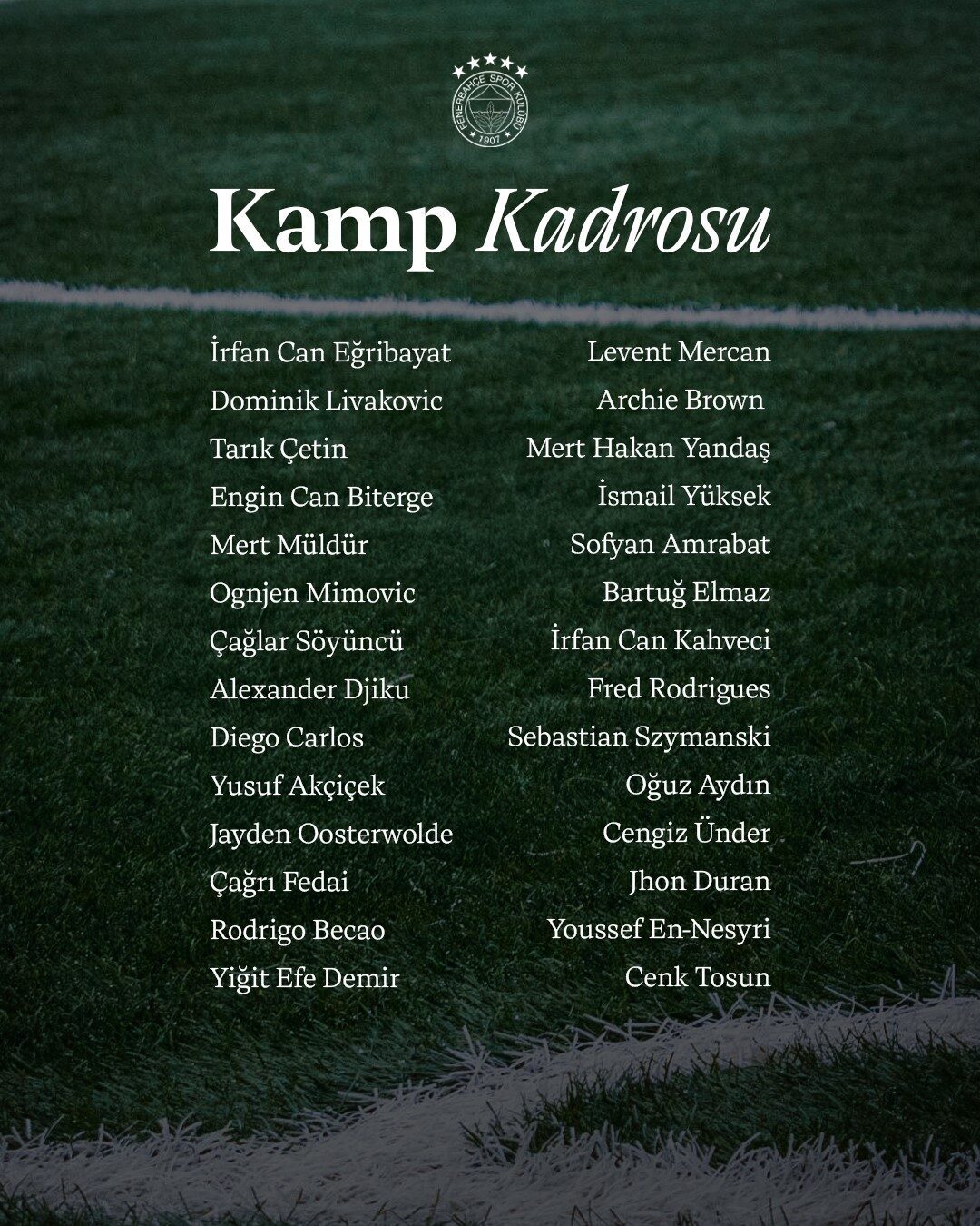 Fenerbahçe’nin, Portekiz’de gerçekleştireceği yeni sezon hazırlık kampının kadrosu açıklandı. Fenerbahçe,