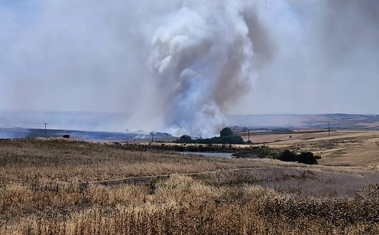 Tekirdağ’ın Hayrabolu ilçesinde çıkan anız yangını, itfaiye ekipleri ve vatandaşların