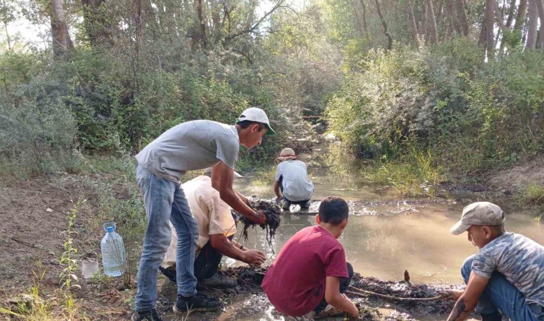 Yozgat’ta çocuklar, besledikleri hayvanlar su içebilsin diye elleriyle gölet yaptı.