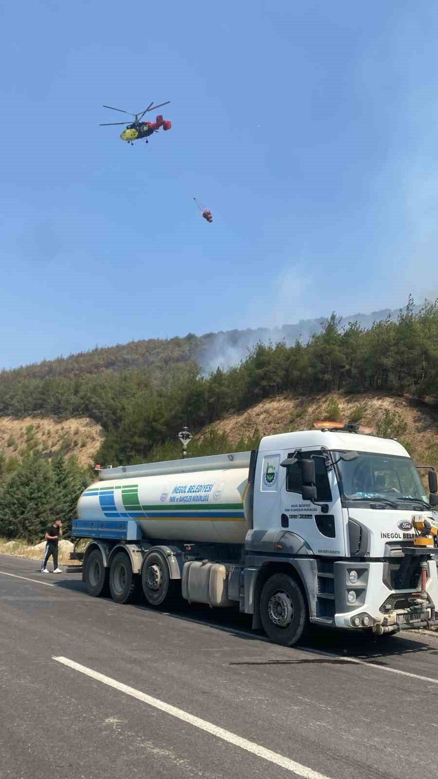 İnegöl Belediyesi, Bilecik bölgesinde çıkan orman yangınlarına müdahale çalışmalarına destek