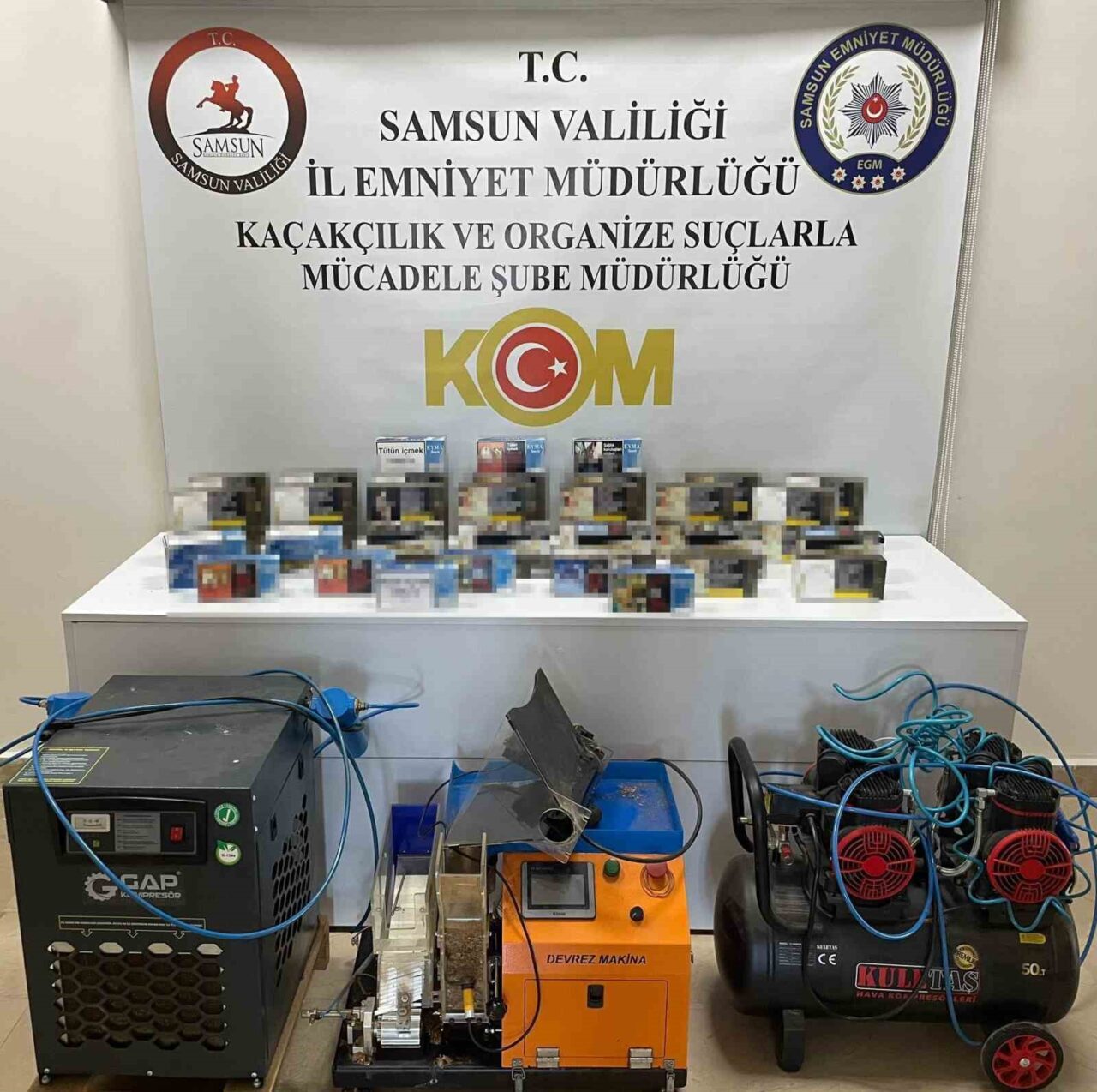 Samsun’da yapılan takip ve çalışma sonucu kaçak makaron ve sigara