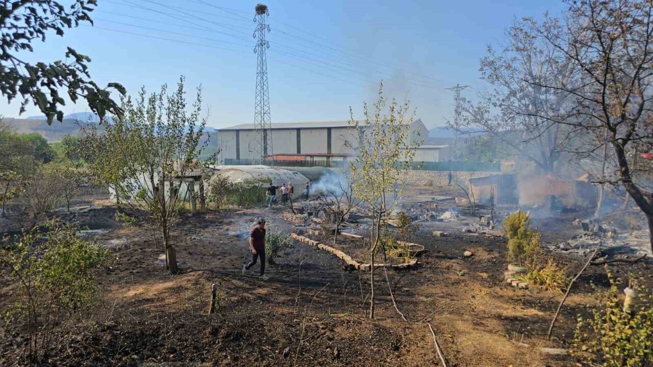 Karabük merkeze bağlı Cemaller köyünde çıkan ot yangınında bazı evler