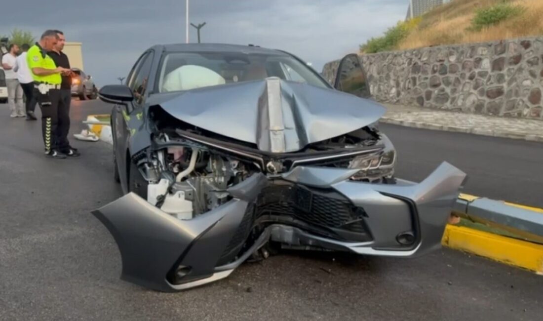 Erzincan’da yağış nedeniyle kayganlaşan yolda kontrolden çıkan bir otomobilin elektrik