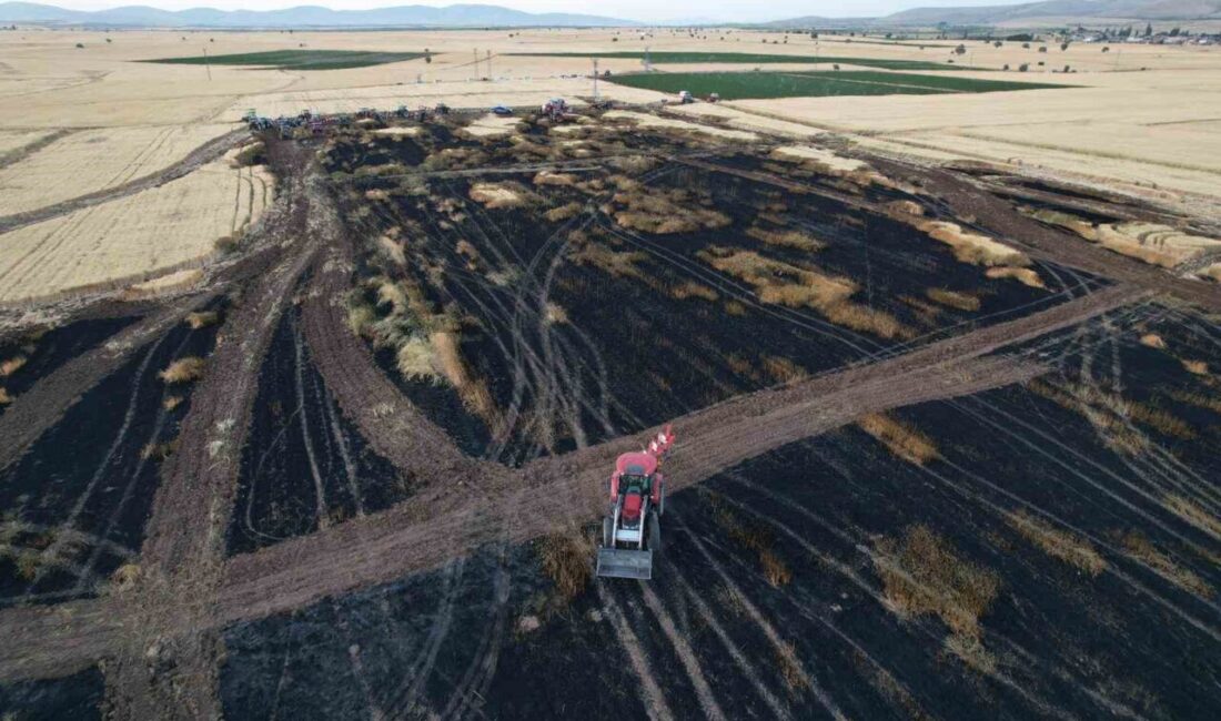 Kayseri’nin Tomarza ilçesinde çıkan yangında yaklaşık 100 dekar ekili arazi