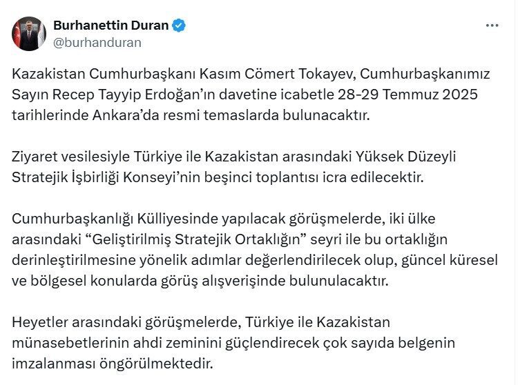 Cumhurbaşkanlığı İletişim Başkanı Burhanettin Duran, Cumhurbaşkanı Recep Tayyip Erdoğan’ın daveti