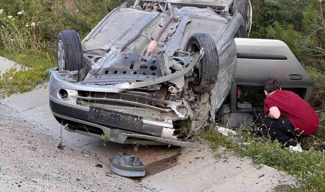 Bolu-Mengen kara yolunda kontrolden çıkan bir otomobil takla attı. Meydana