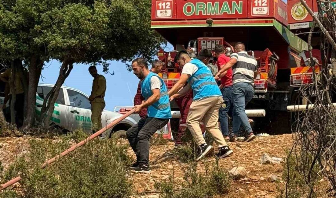Adana’nın Kozan ilçesinde sarp kayalıklarda çıkan orman yangınına ekiplerin müdahalesi