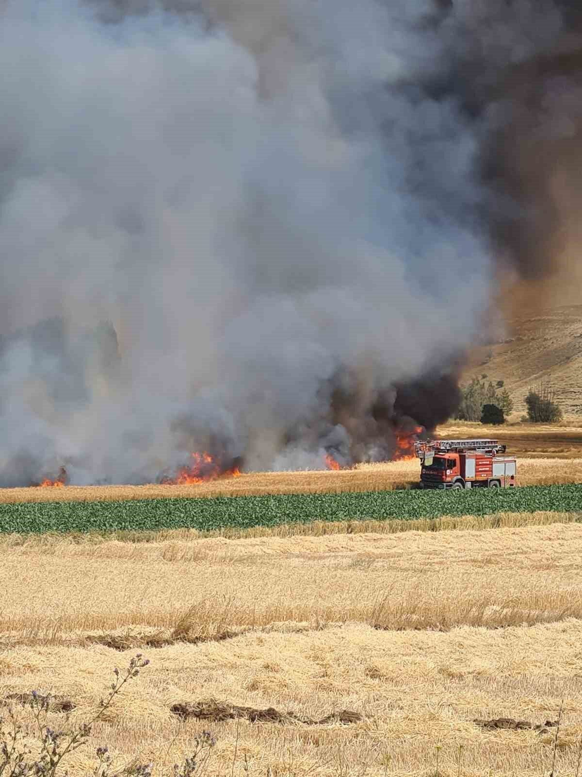 Kütahya’nın Altıntaş ilçesinde çıkan tarla yangınında, yaklaşık 800 dekar hububat