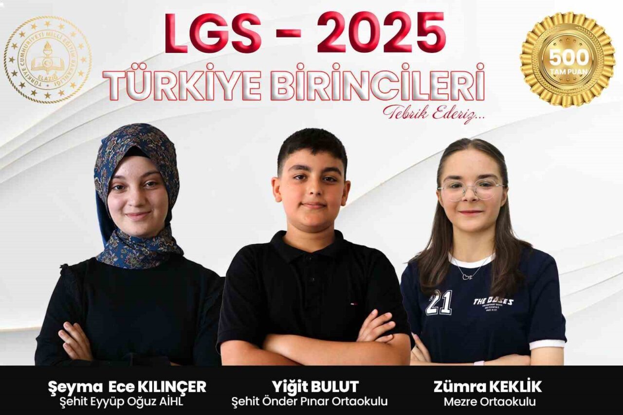 Elazığ’da 3 öğrenci LGS’de 500 tam puan alarak Türkiye birincisi