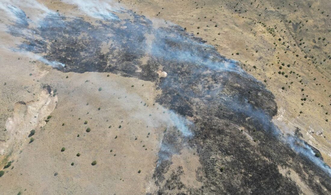 Malatya’nın Akçadağ ilçesinde dağlık alanda çıkan örtü yangını havadan görüntülendi.