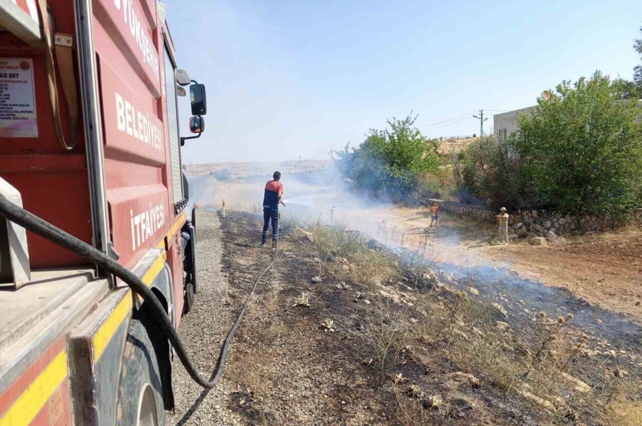 Mardin’in Midyat ilçesinde ormanlık alanda çıkan örtü yangınına ekiplerin müdahalesi