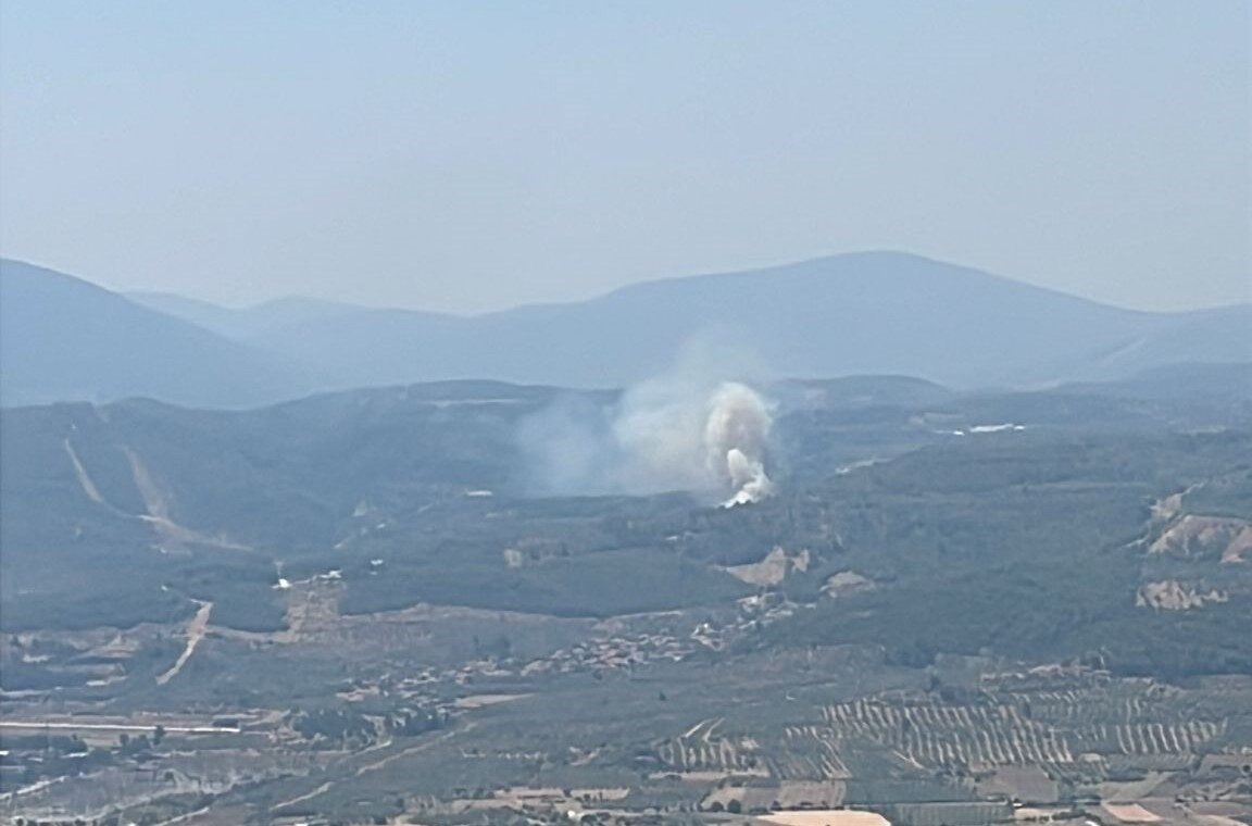 Muğla’nın Yatağan ilçesinde karayoluna yakın bölgedeki ormanlık alanda yangın çıktı.