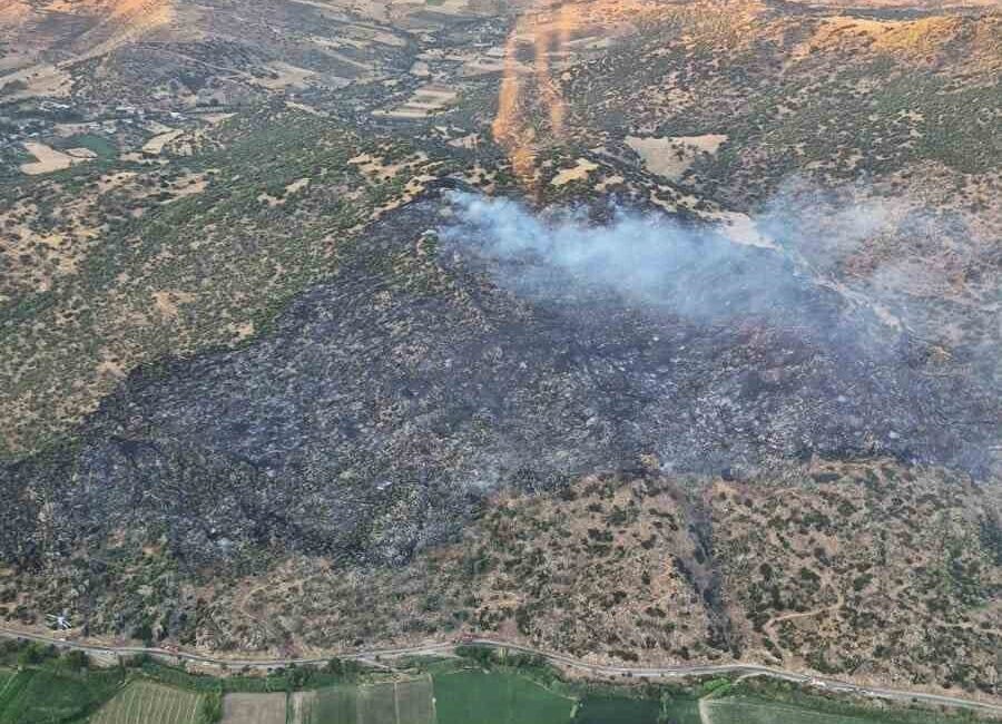 Aydın’ın Nazilli ilçesinde makilik ve zirai alanda çıkan yangın ekiplerin