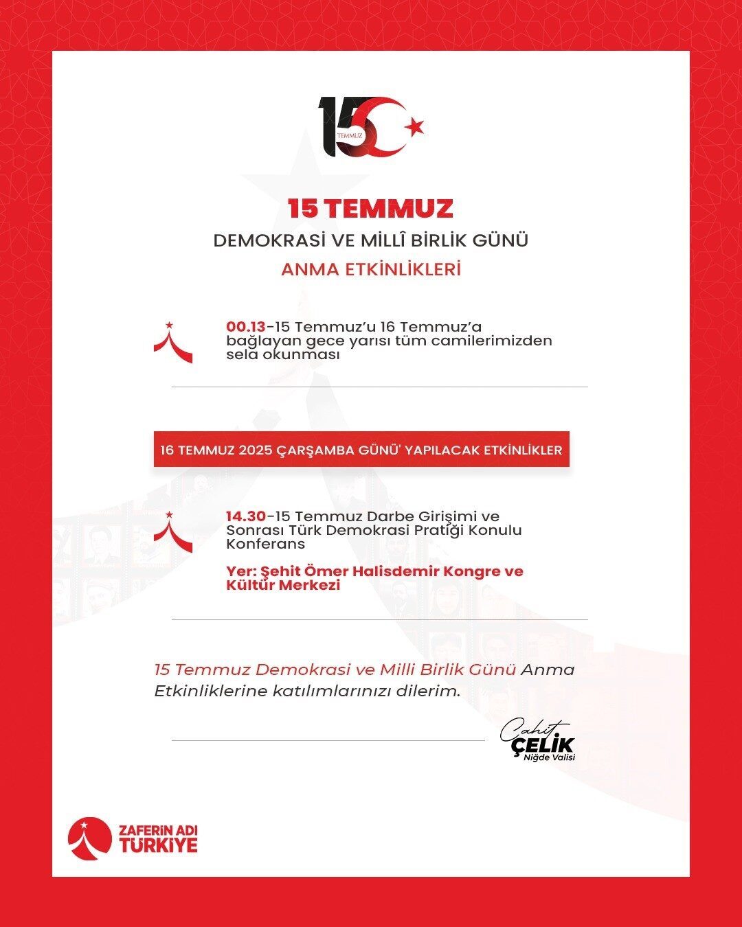 15 Temmuz Demokrasi ve Milli Birlik Günü dolayısıyla Niğde’de bir