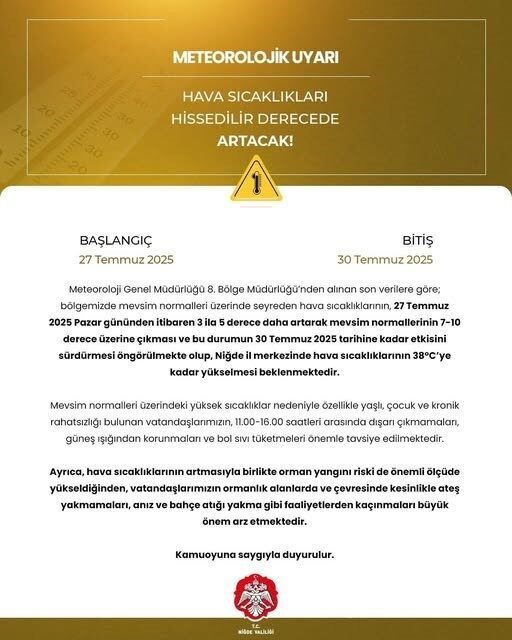 Meteoroloji Genel Müdürlüğü 8. Bölge Müdürlüğü’nden alınan verilere göre, Pazar