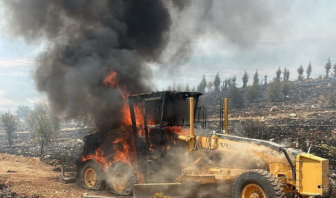 Adıyaman’ın Gölbaşı ilçesinde meydana gelen orman yangınının iş makinesine sıçraması
