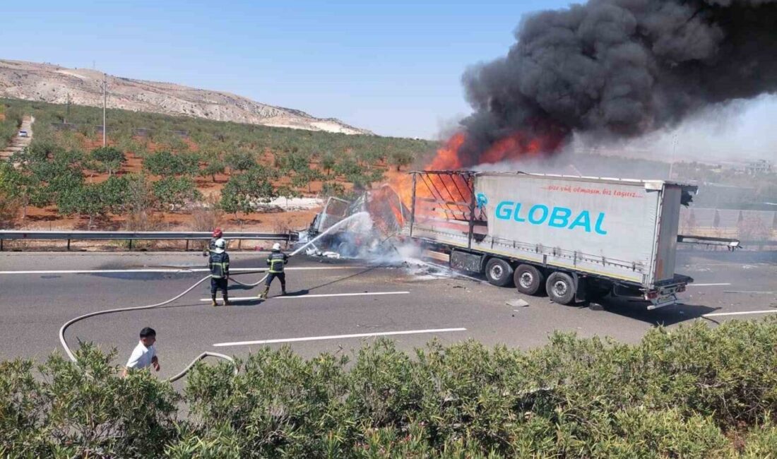 Gaziantep-Nizip otoyolunda park halindeki tıra çarpan bir başka tır alev
